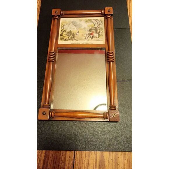 Original Currier and Ives lithograph print in wood frame w/mirror 10 x 18 - Picture 2 of 6